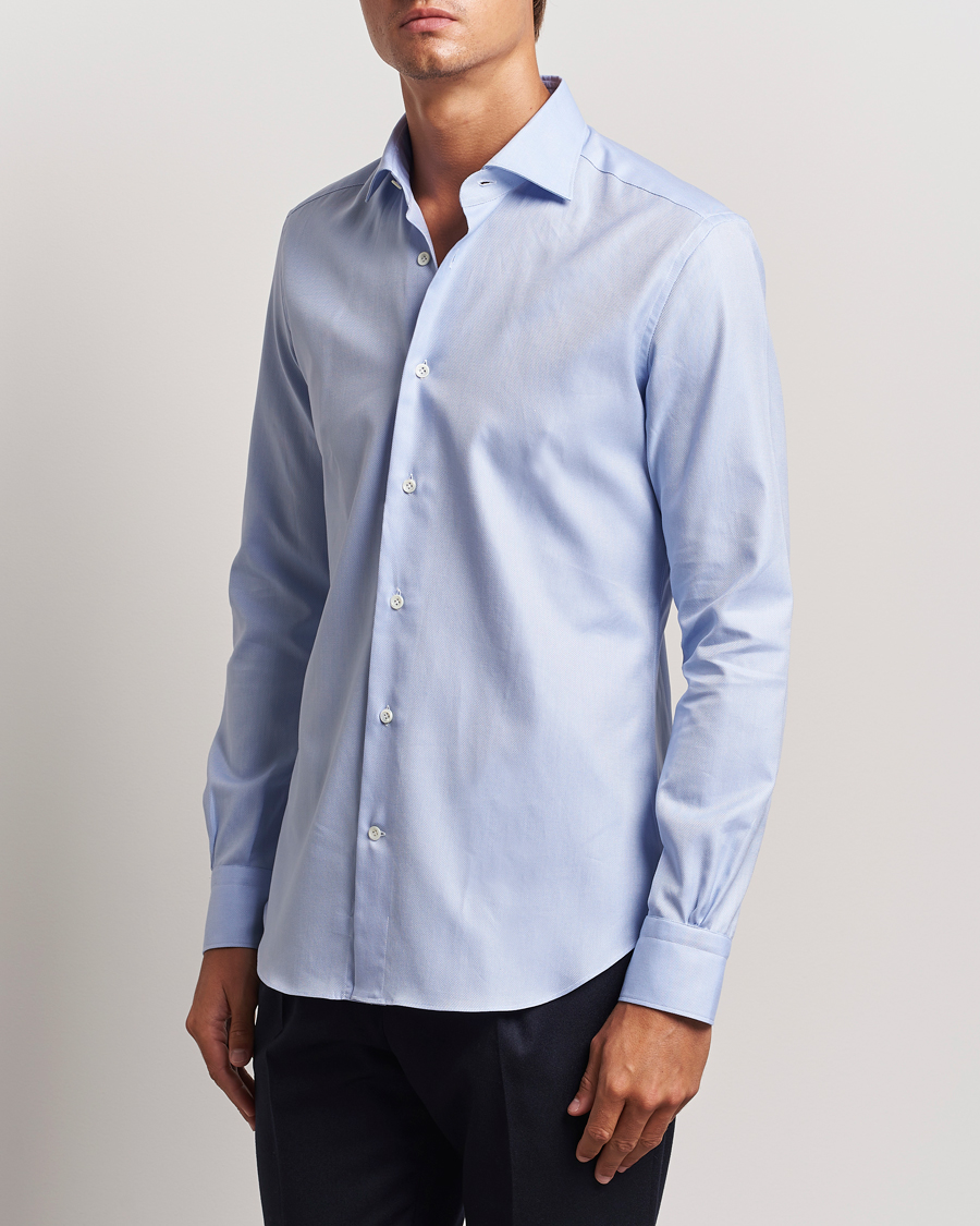 Uomini | Mazzarelli | Mazzarelli | Soft Oxford Cut Away Shirt Light Blue