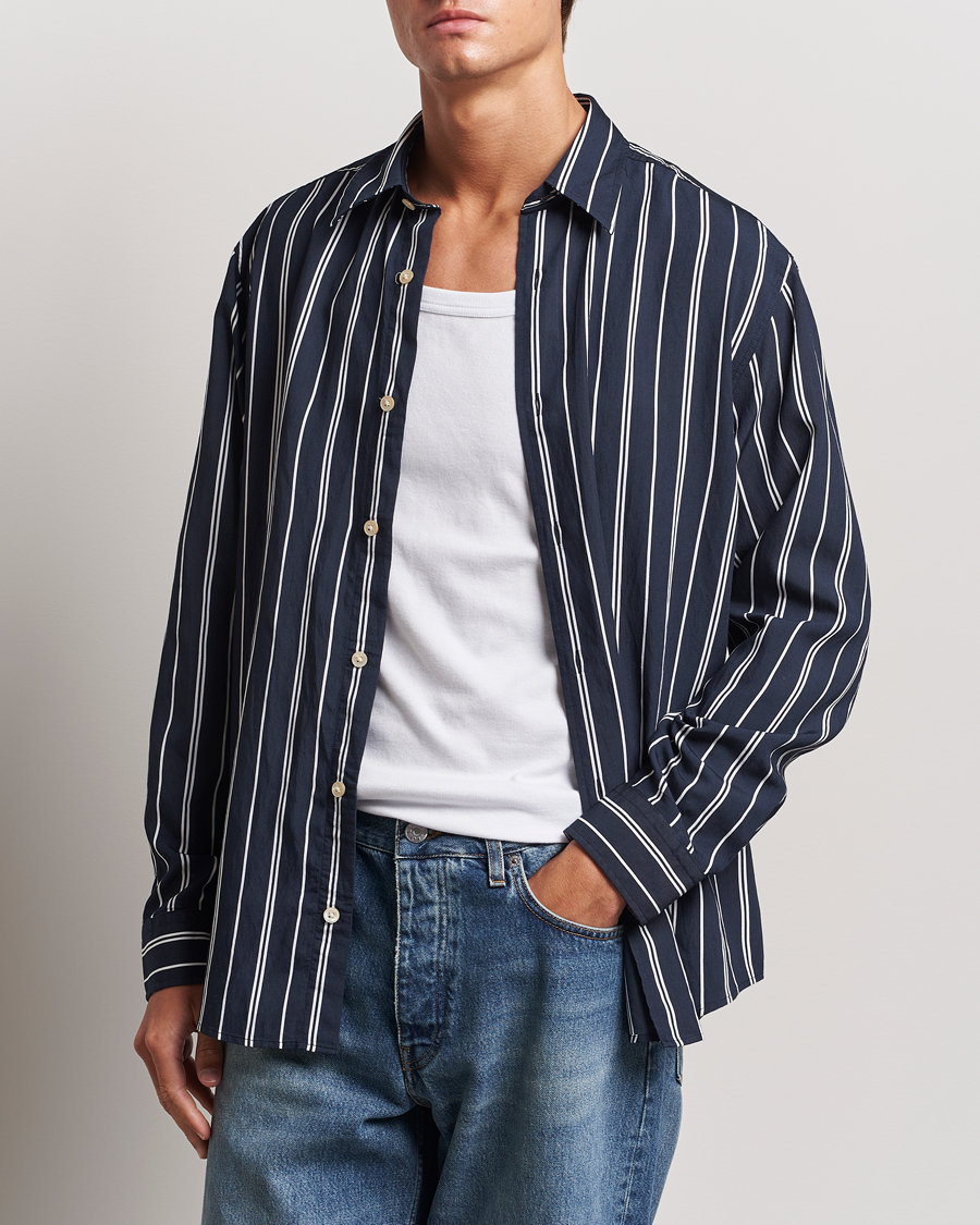 Uomini |  | NN07 | Quinsy Striped Shirt Navy/White