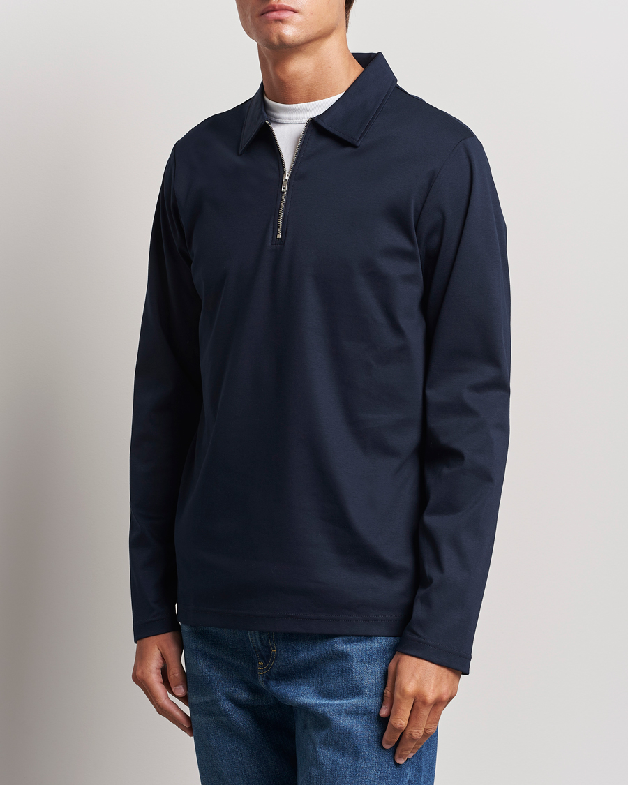 Uomini |  | NN07 | Ross Long Sleeve Half Zip Polo Navy Blue