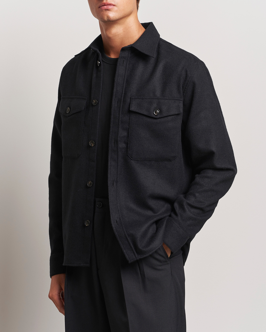 Uomini | Reparti | J.Lindeberg | Flat Wool Overshirt Black