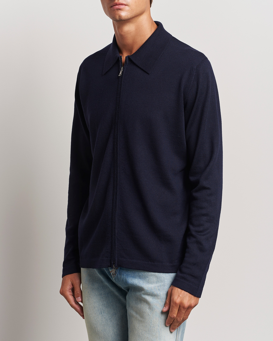 Uomini |  | J.Lindeberg | Kaleb Merino Zip Cardigan Navy