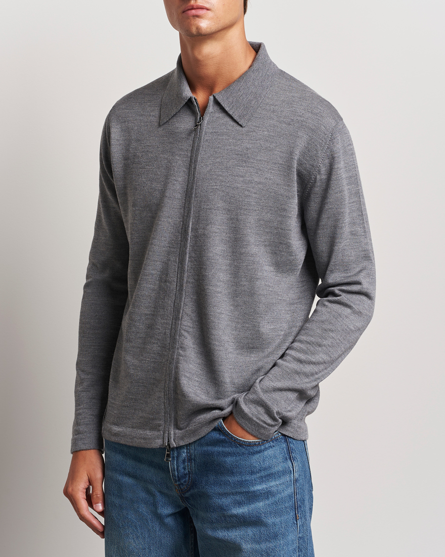 Uomini | Full-zip | J.Lindeberg | Kaleb Merino Zip Cardigan Mid Grey Melange