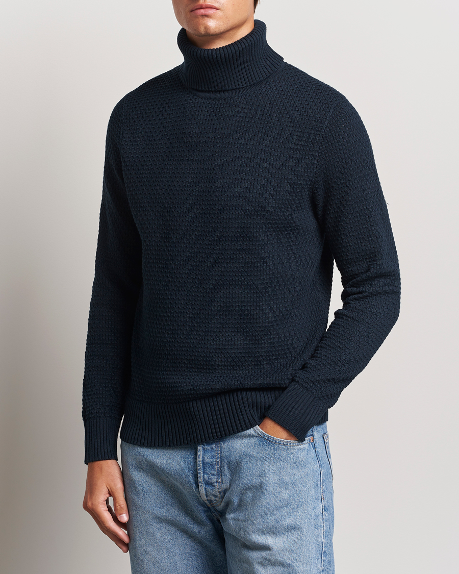 Uomini | Maglieria | J.Lindeberg | Olivero Structure Cotton Turtleneck Navy