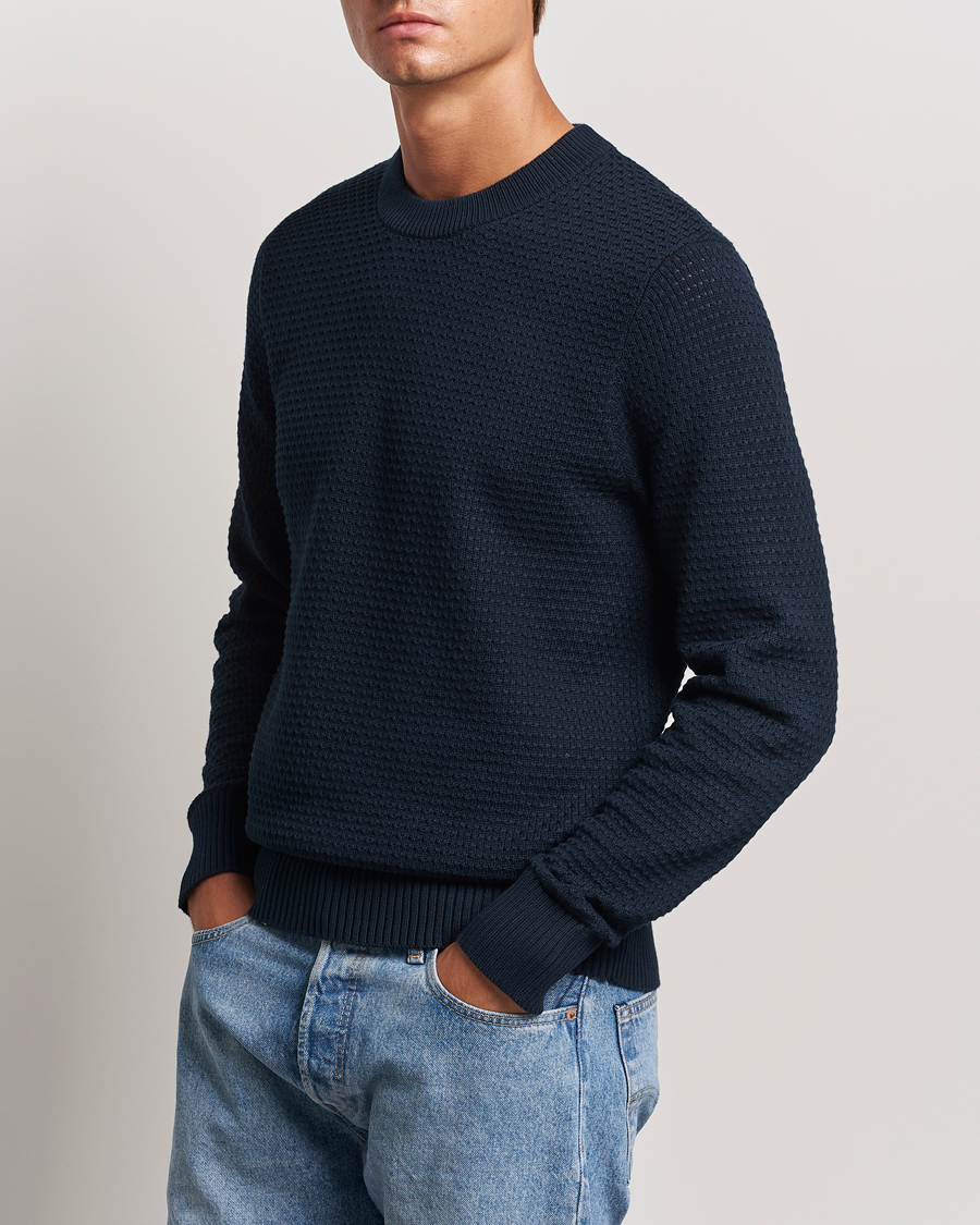 Uomini |  | J.Lindeberg | Oliver Structure Cotton Sweater Navy