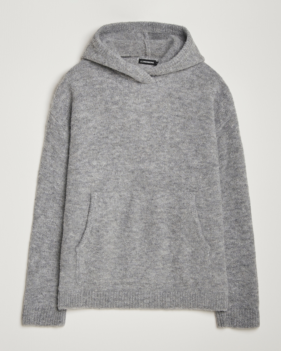 Uomini | Maglieria | J.Lindeberg | Broon Alpaca Blend Hoodie Mid Grey Melange