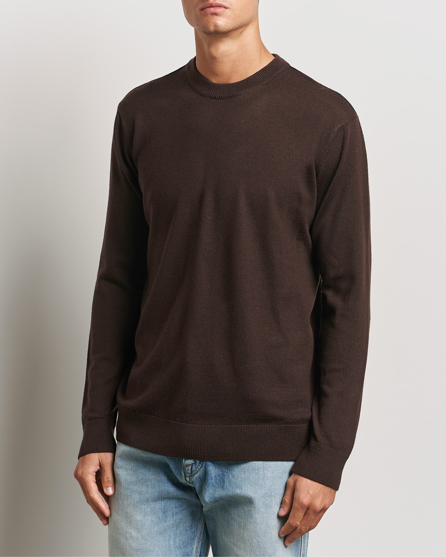 Uomini | Nuovi Marchi | KnowledgeCotton Apparel | Regular Merino Knit Crew Neck Brown