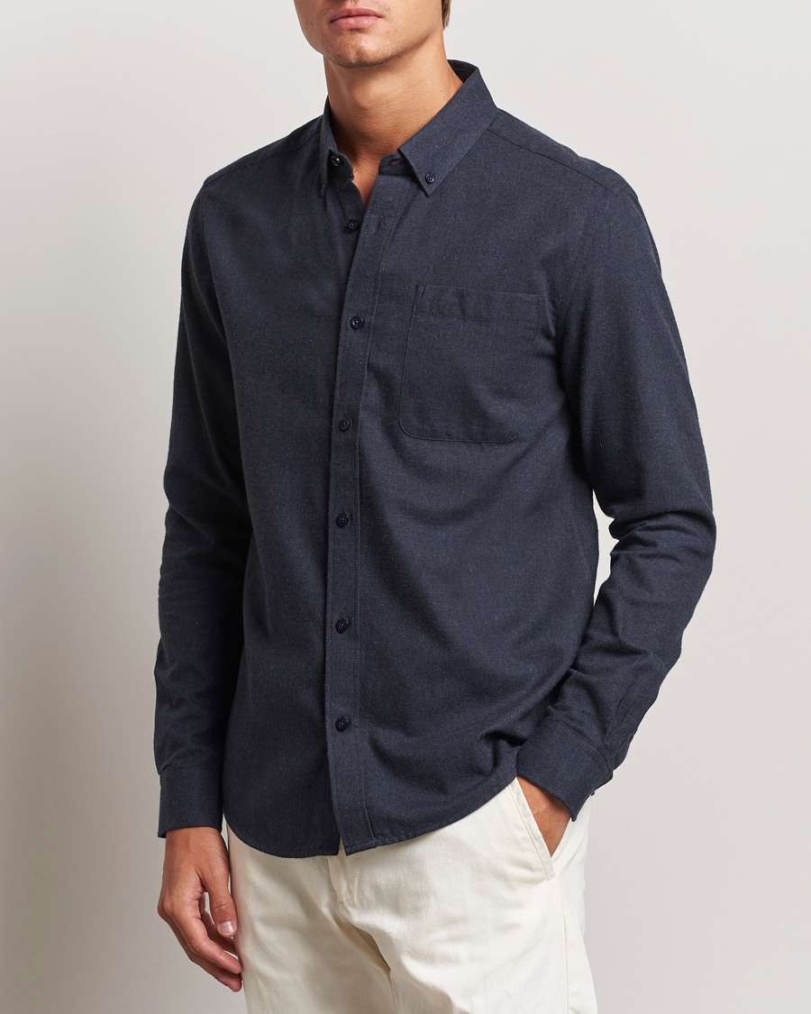 Uomini | Camicie | KnowledgeCotton Apparel | Regular Fit Melange Flannel Shirt Navy