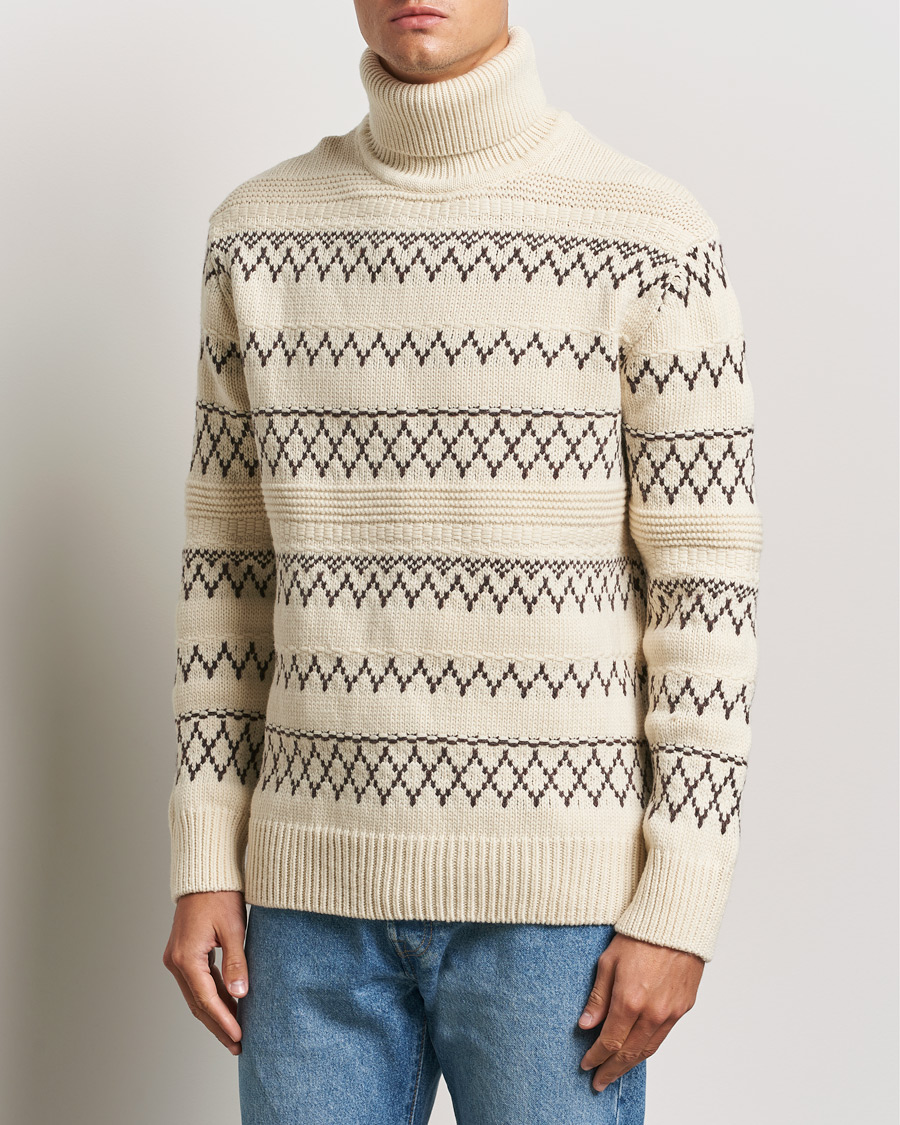 Uomini | Nuovi Marchi | KnowledgeCotton Apparel | Knitted Pattern Lambswool Rollneck Off White