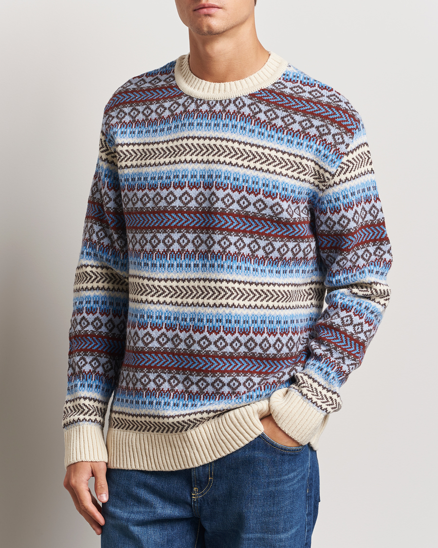 Uomini | Maglioni a maglia | KnowledgeCotton Apparel | Fairisle Knitted Crewneck Off White