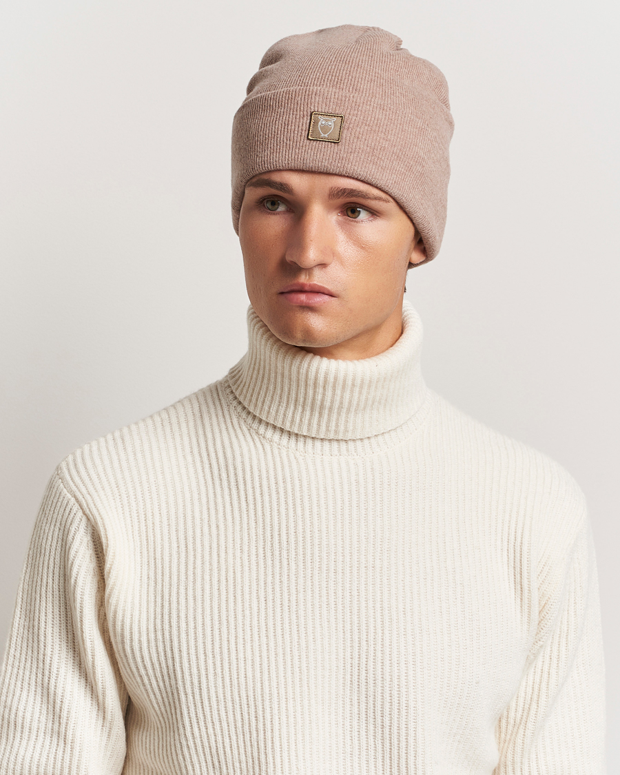 Uomini |  | KnowledgeCotton Apparel | Double Layer Wool Beanie Light Beige