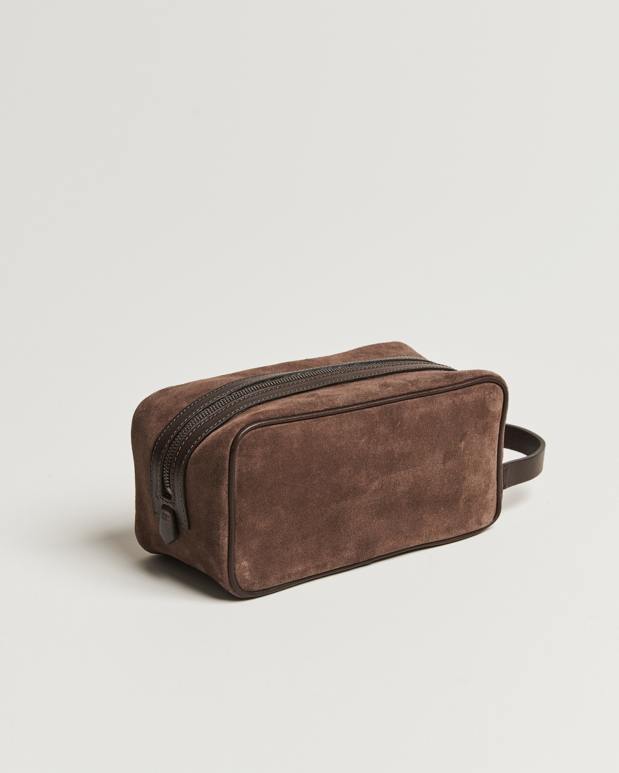 Uomini | Anderson's | Anderson\'s | Suede Washbag Dark Brown