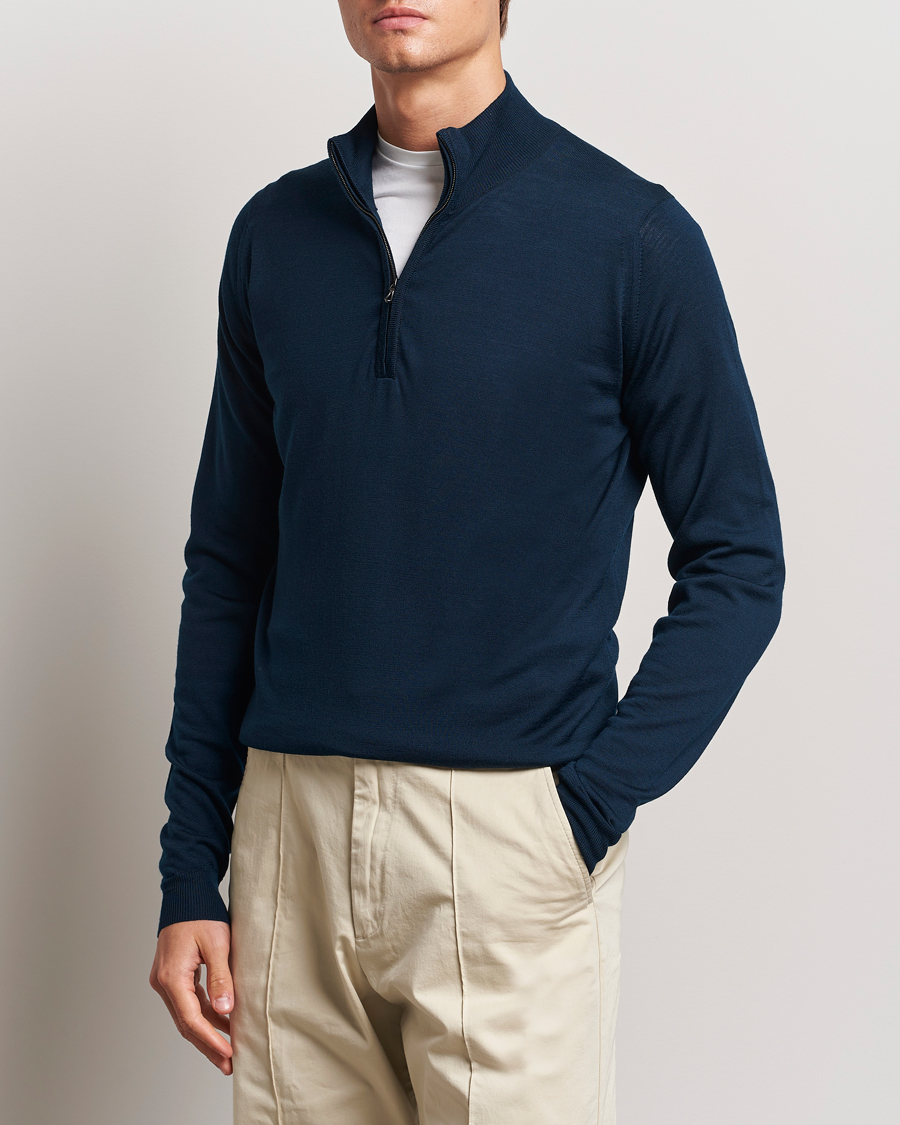 Uomini | Half-zip | John Smedley | Barrow Extra Fine Merino Half Zip Orion Green