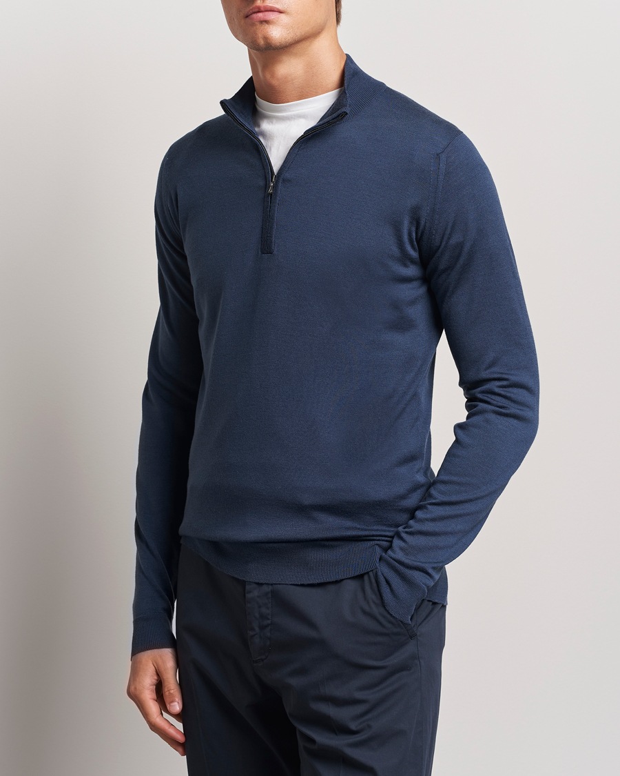 Uomini | John Smedley | John Smedley | Barrow Extra Fine Merino Half Zip Smoke Blue