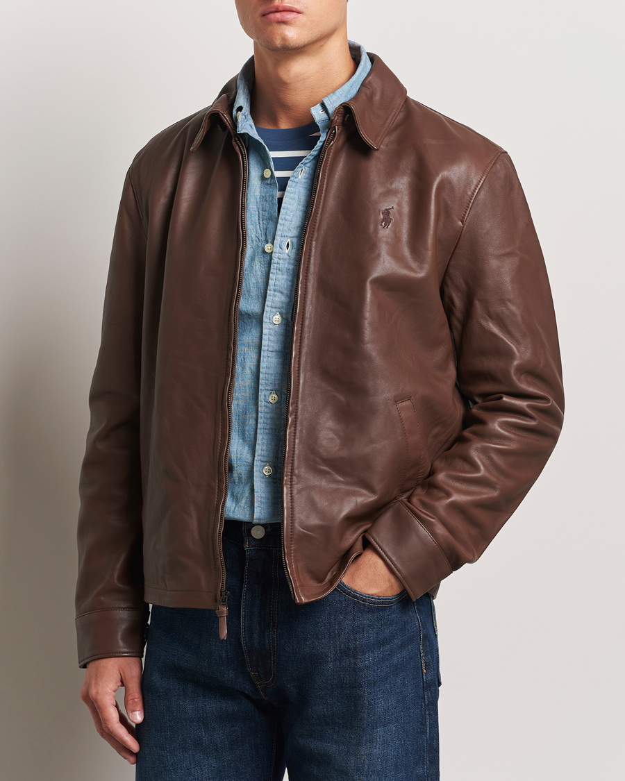 Uomini | Giacche primaverili | Polo Ralph Lauren | Maxwell Windbreaker Leather Jacket Bison Brown