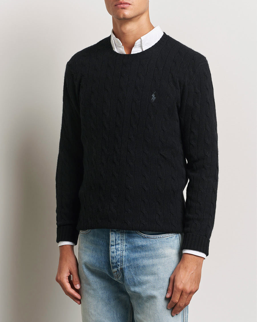 Uomini |  | Polo Ralph Lauren | Wool/Cashmere Cable Crew Neck Polo Black