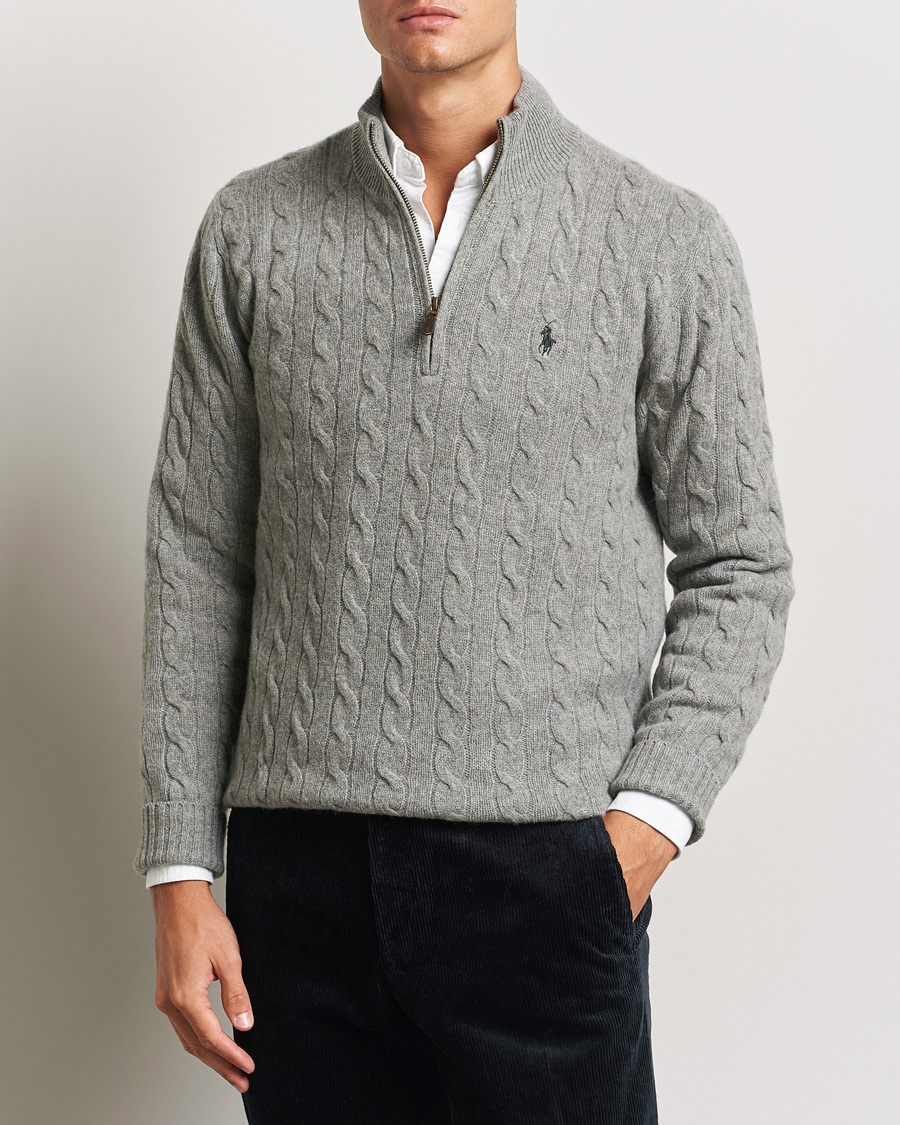 Uomini | Preppy Authentic | Polo Ralph Lauren | Wool/Cashmere Cable Half Zip Fawn Grey Heather