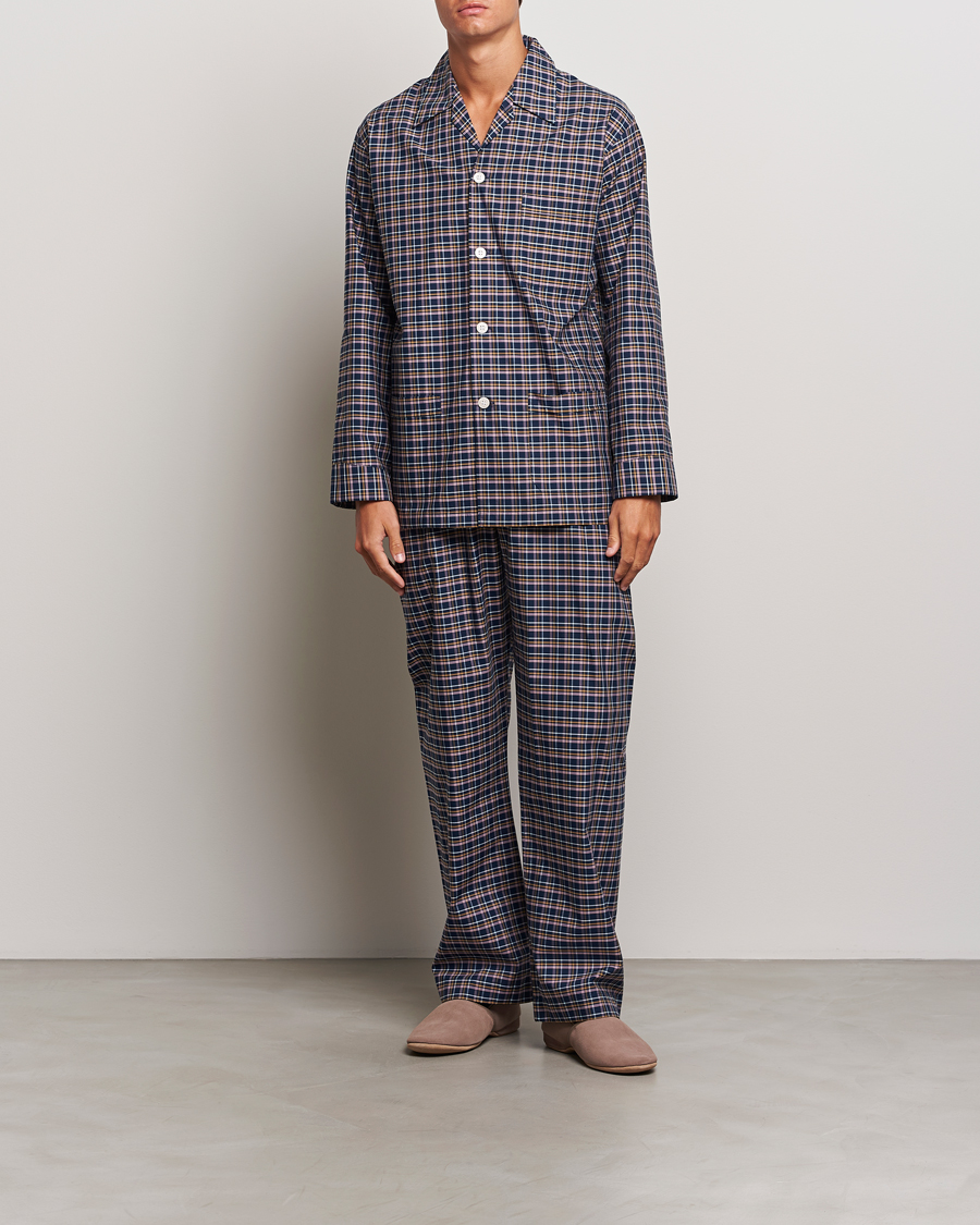 Uomini | Abbigliamento loungewear | Derek Rose | Cotton Checked Pyjama Set Navy