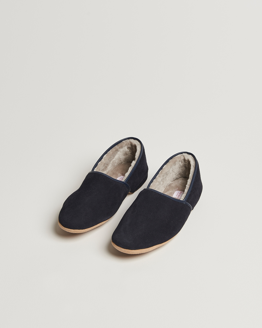 Uomini | Sandali & Diapositive | Derek Rose | Crawford Sheepskin Suede Slippers Navy