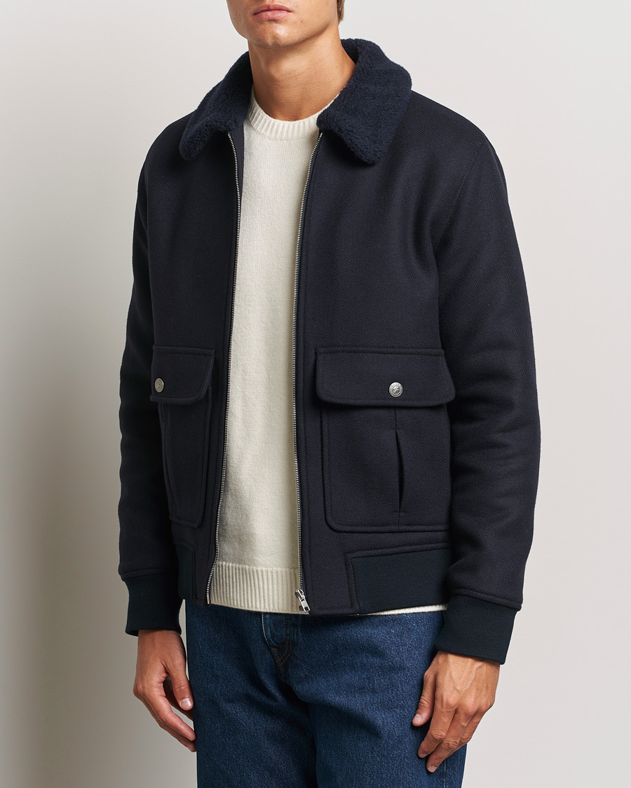 Uomini | Contemporary Creators | A.P.C. | Ben Shearling Bomber Jacket Dark Navy