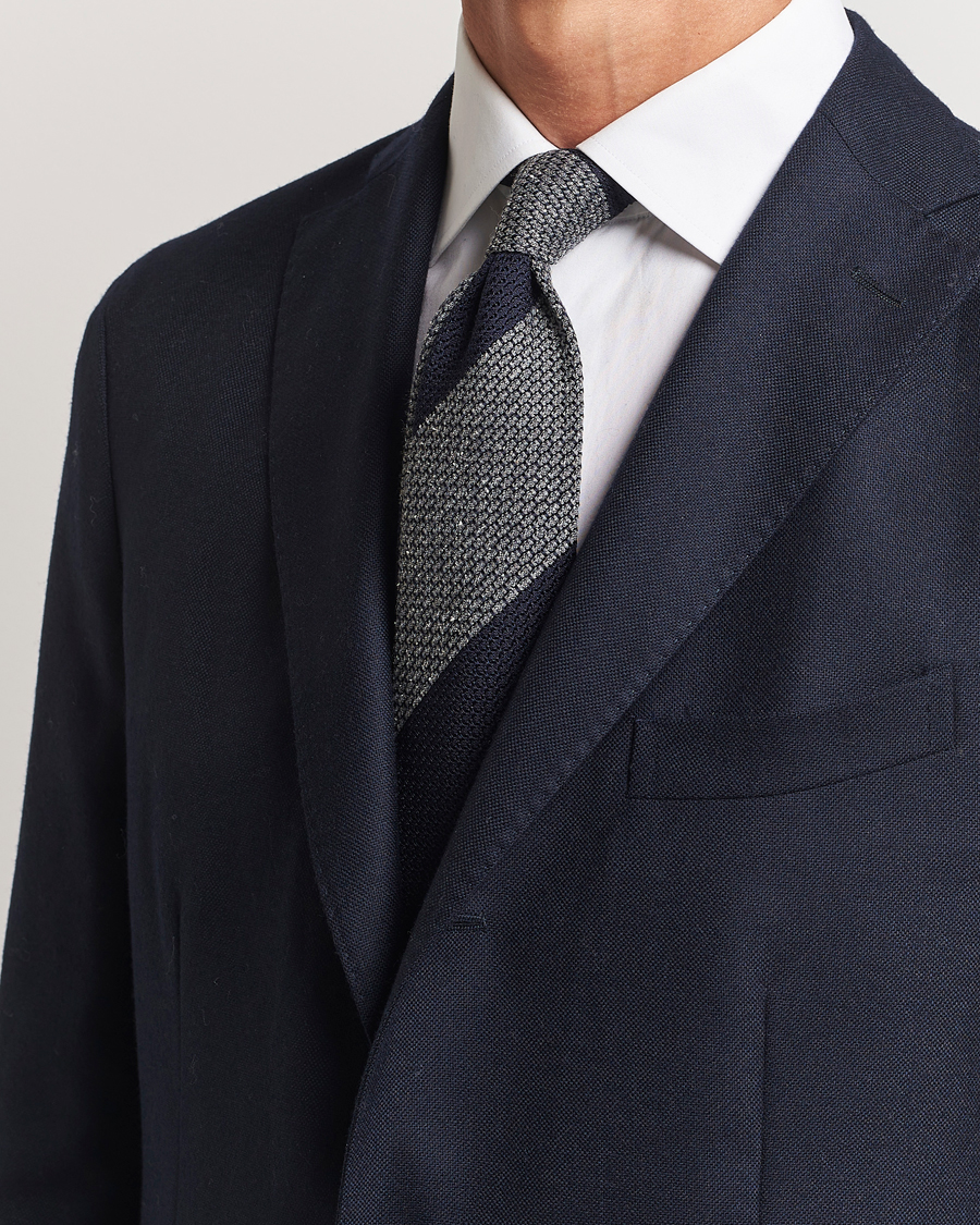 Uomini | Cravatte | Amanda Christensen | Silk/Wool Striped 8cm Tie Navy/Grey