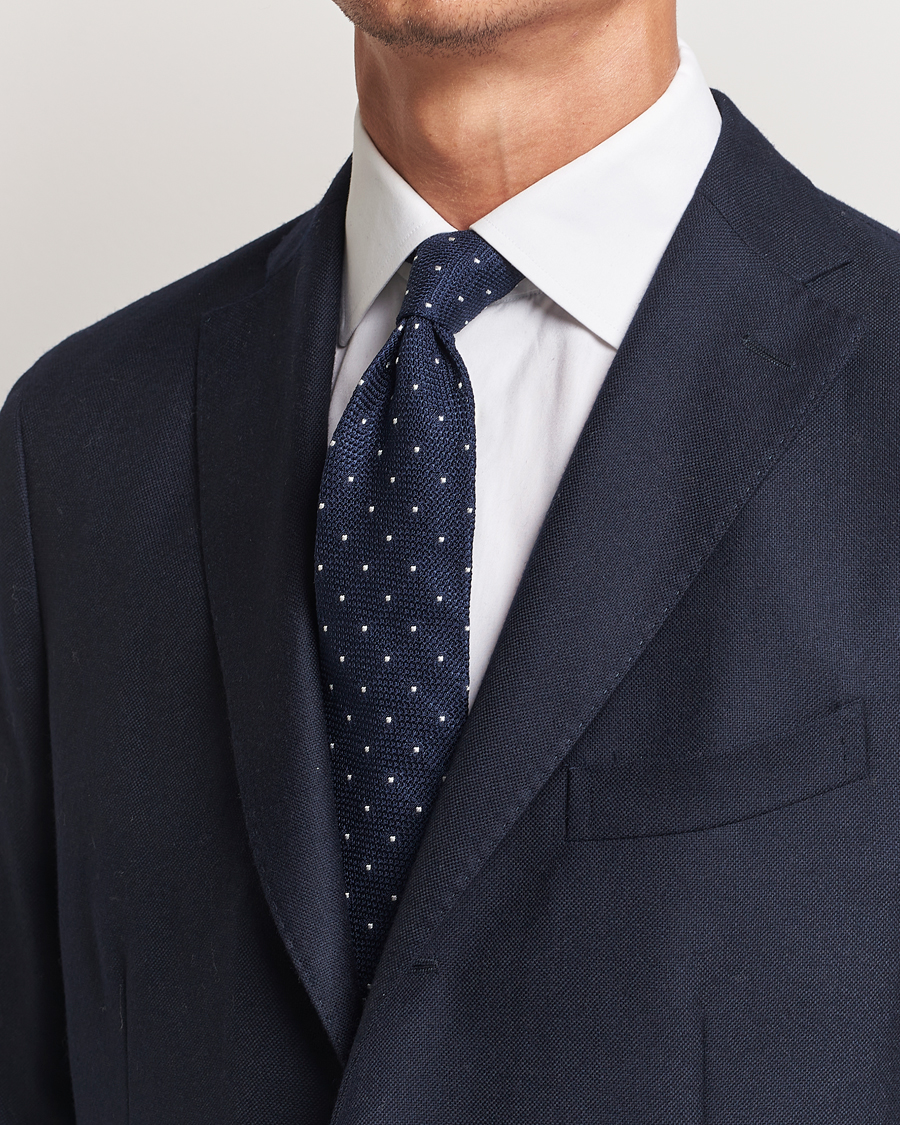 Uomini | Cravatte | Amanda Christensen | Silk Grenadine Dot 8cm Tie Navy