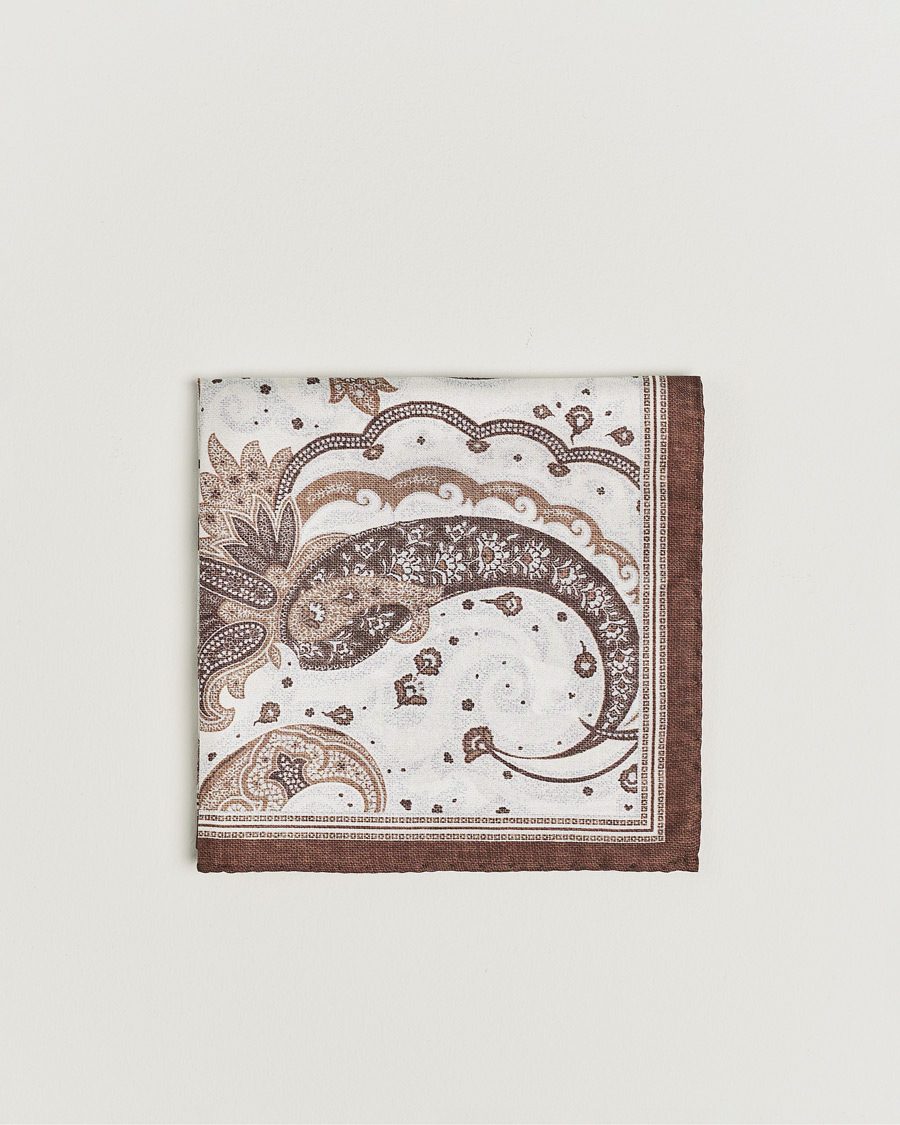 Uomini | Fazzoletti da taschino | Amanda Christensen | Silk Twill Printed Flower Pocket Square Brown