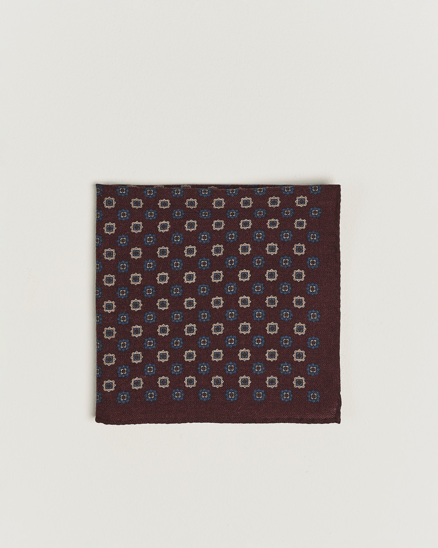 Uomini | Fazzoletti da taschino | Amanda Christensen | Wool Flannel Printed Flower Pocket Square Wine