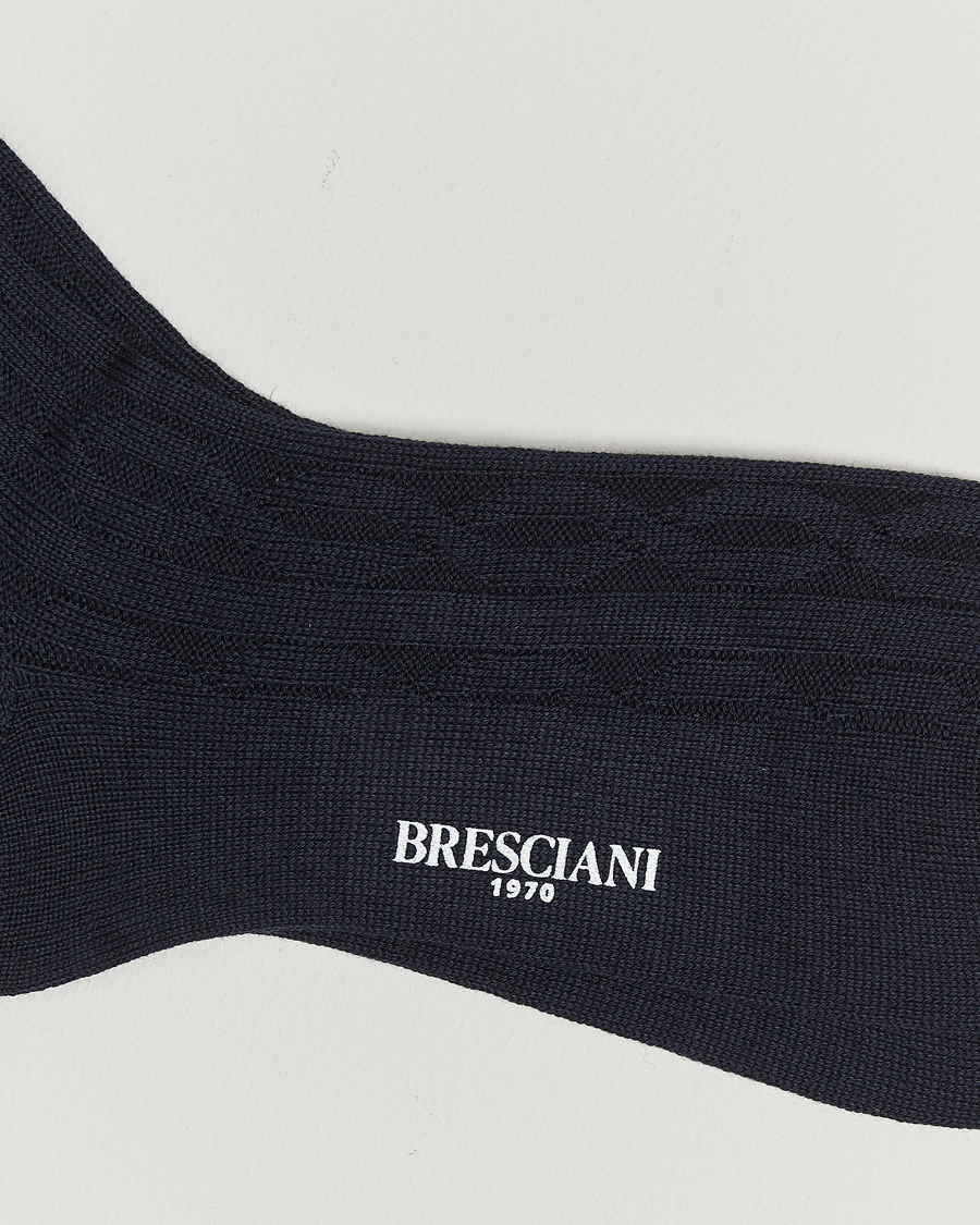 Uomini | Bresciani | Bresciani | Link Ribbed Wool Socks Navy