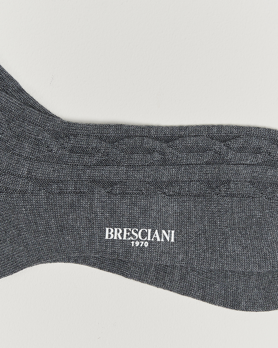 Uomini |  | Bresciani | Link Ribbed Wool Socks Light Grey