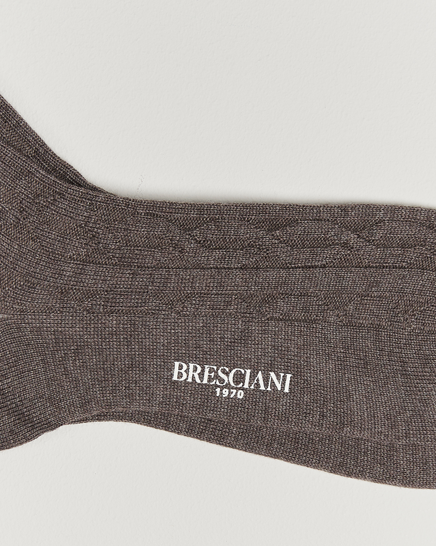 Uomini | Bresciani | Bresciani | Link Ribbed Wool Socks Taupe