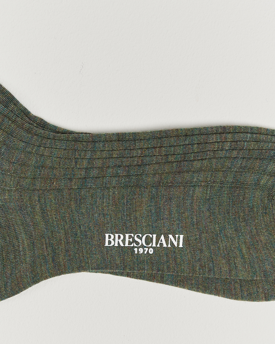 Uomini |  | Bresciani | Wool/Nylon Ribbed Short Socks Green Melange