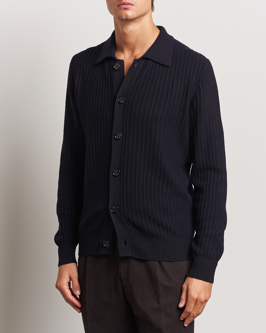 Uomini | Italian Department | Altea | Rib Wool Cardigan Navy