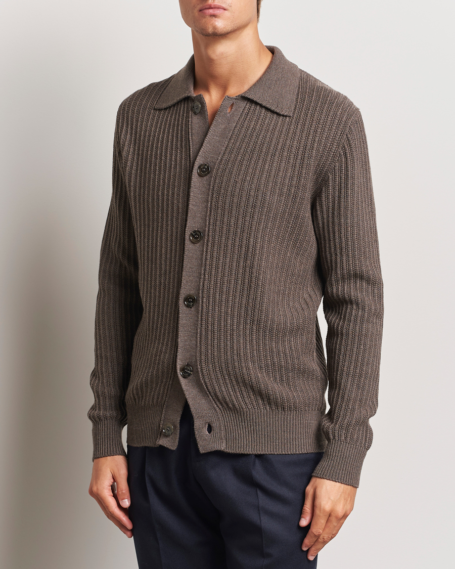 Uomini | Italian Department | Altea | Rib Wool Cardigan Taupe