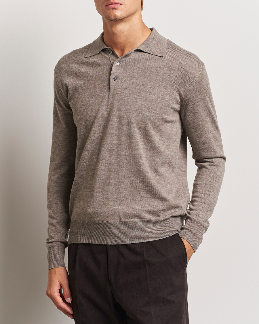 Uomini | Polo di maglia | Altea | Merino Long Sleeve Polo Beige