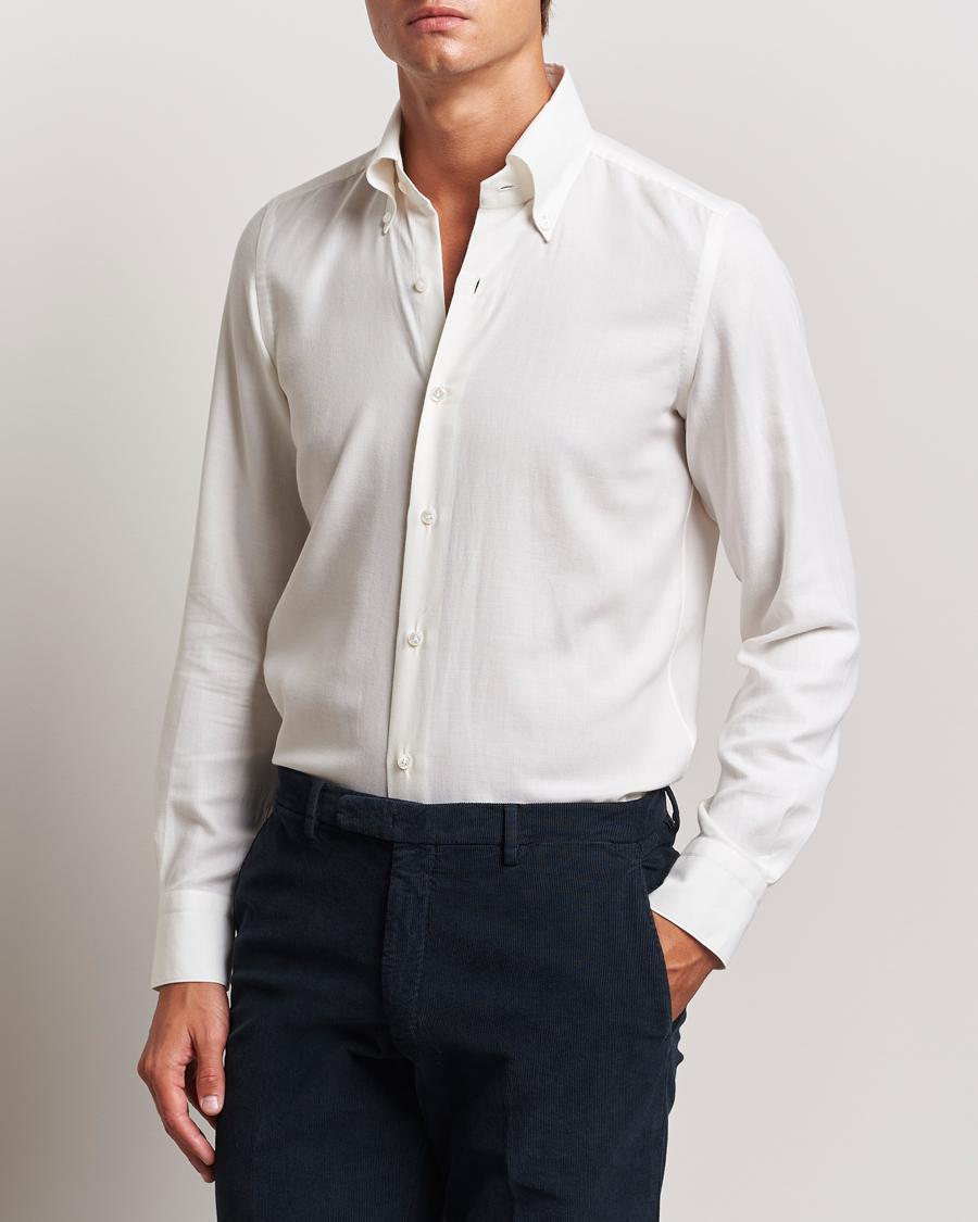 Uomini | Camicie | Finamore Napoli | Milano Slim Cashmere BD Shirt White