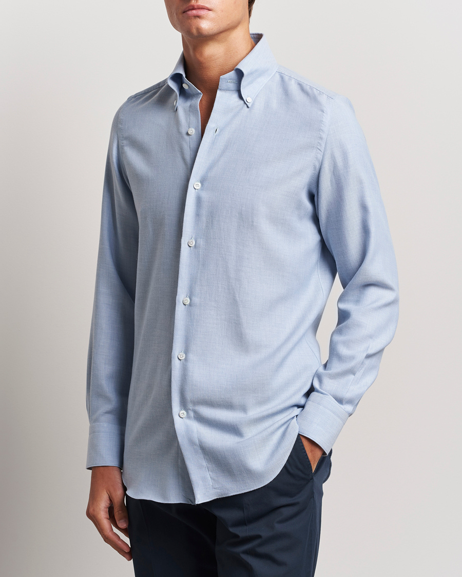 Uomini | Italian Department | Finamore Napoli | Milano Slim Cashmere BD Shirt Light Blue