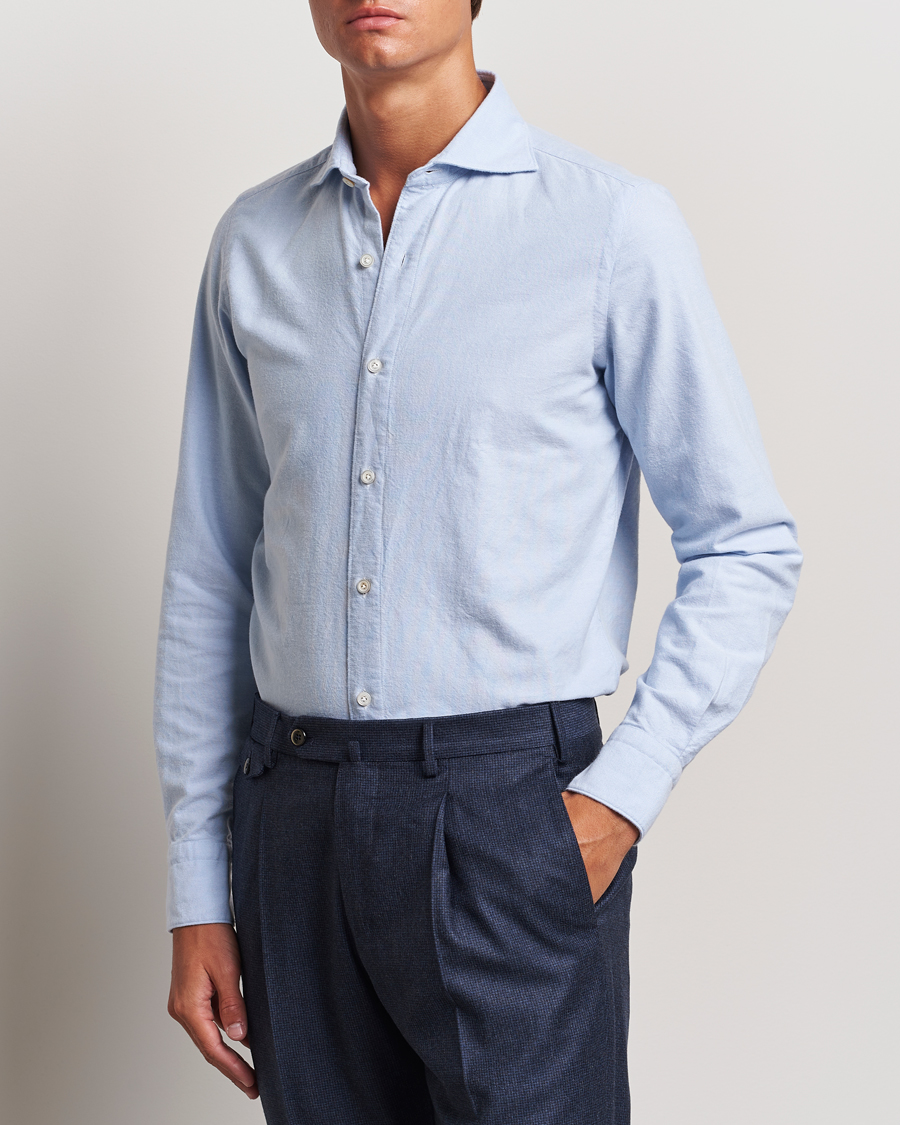 Uomini | Italian Department | Finamore Napoli | Gaeta Brushed Oxford Shirt Light Blue