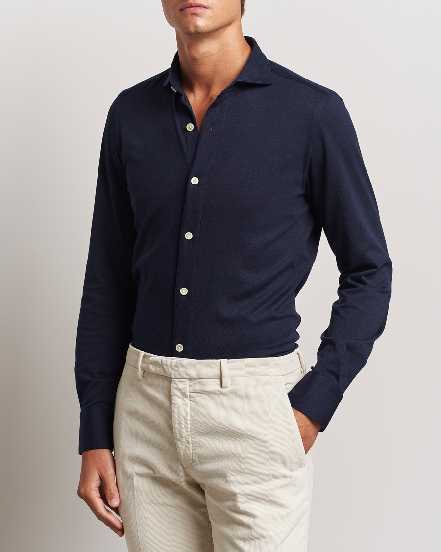 Uomini | Casual | Finamore Napoli | Cotton/Cashmere Jersey Shirt Navy