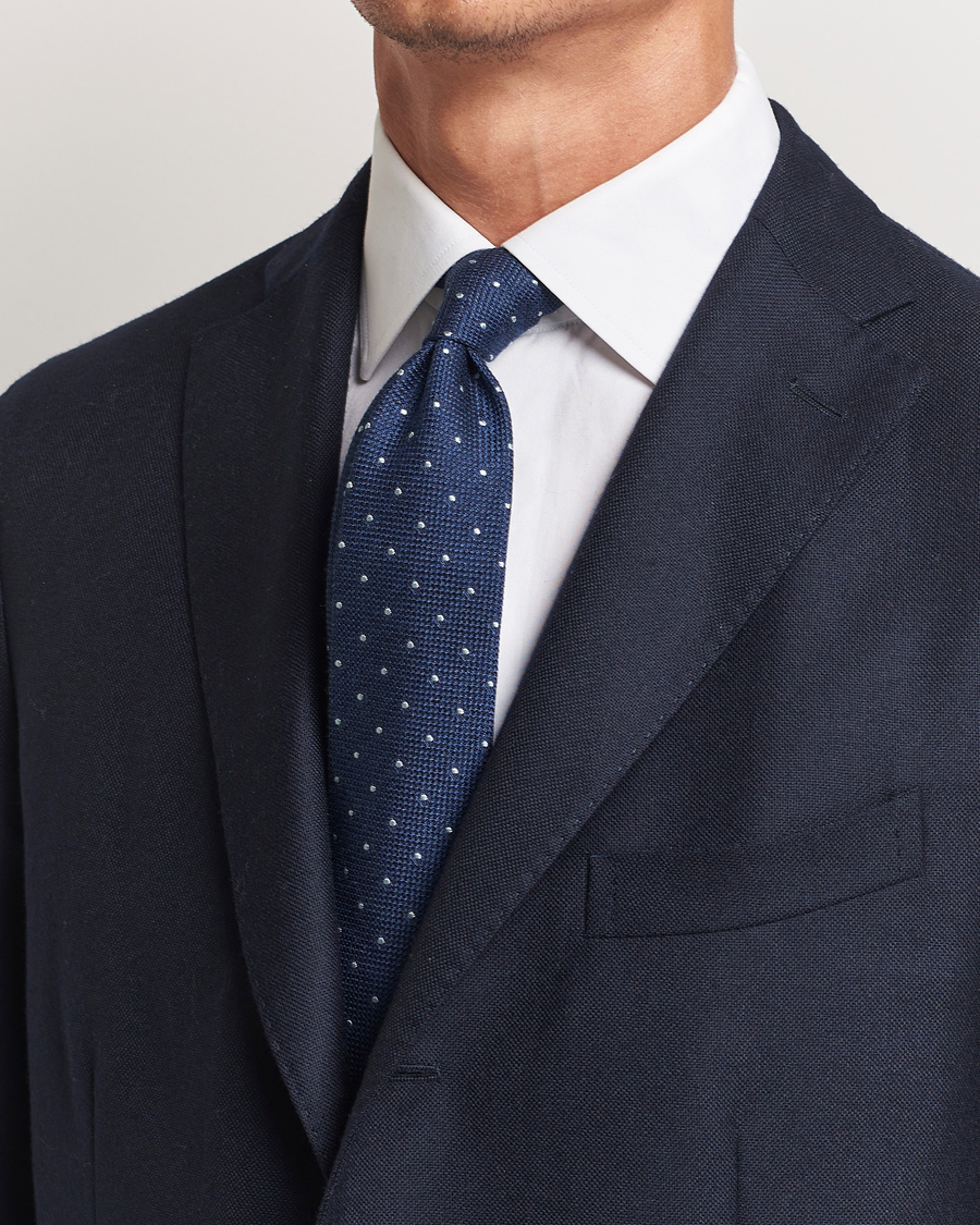 Uomini | Finamore Napoli | Finamore Napoli | Wool/Silk Grenadine Dot Tie Navy