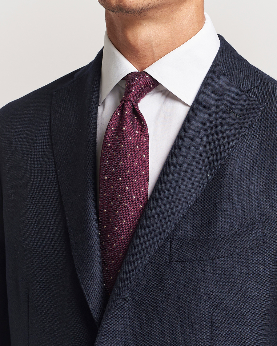 Uomini | Finamore Napoli | Finamore Napoli | Wool/Silk Grenadine Dot Tie Burgundy