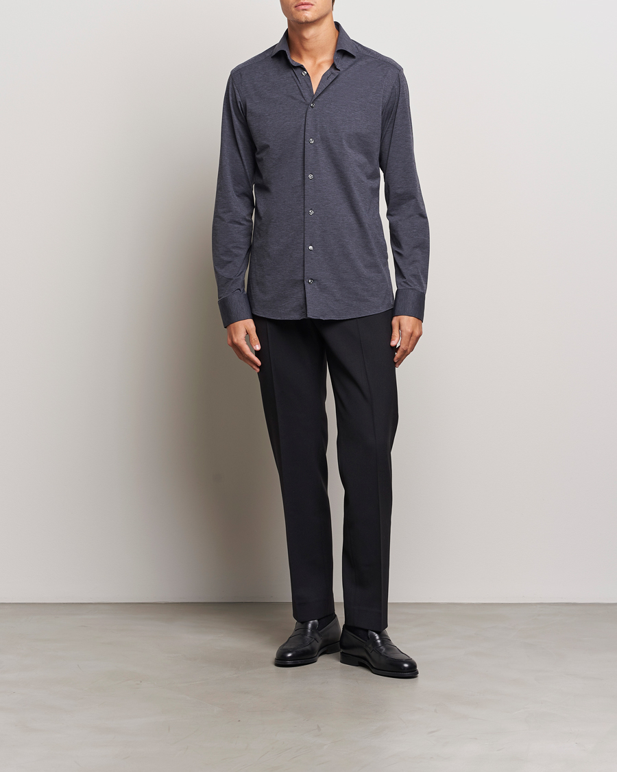 Uomini | Business & Beyond | Eton | Slim Fit Four Way Stretch Shirt Dark Grey