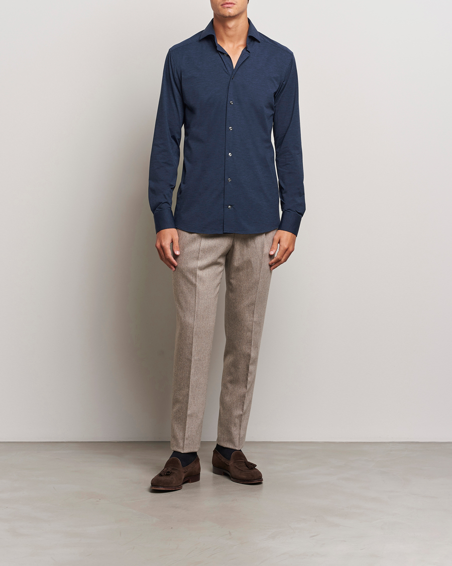 Uomini | Camicie | Eton | Slim Fit Four Way Stretch Shirt Navy Blue