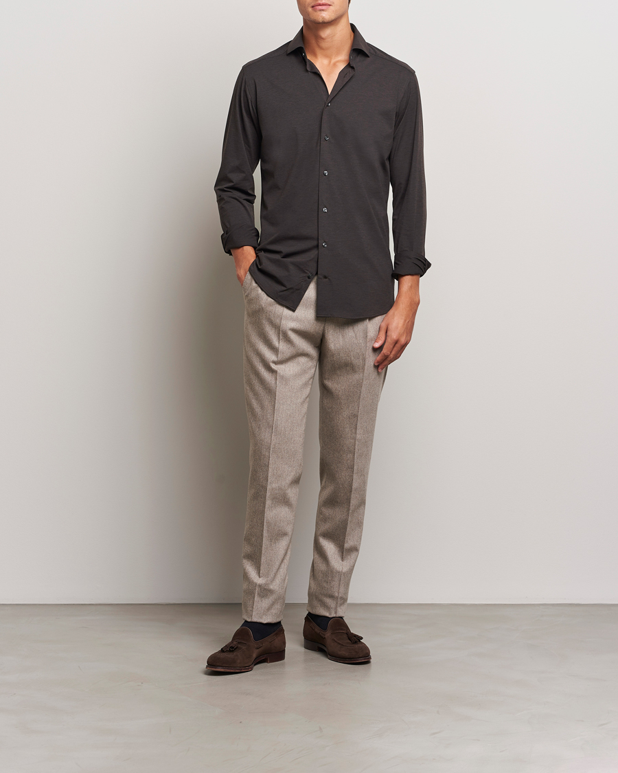 Uomini | Formale | Eton | Slim Fit Four Way Stretch Shirt Dark Brown