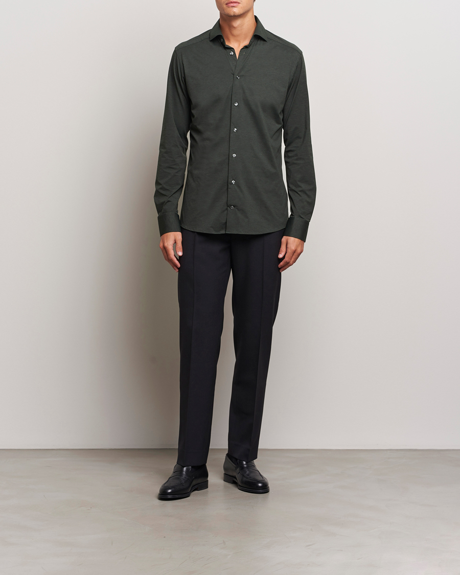 Uomini |  | Eton | Slim Fit Four Way Stretch Shirt Dark Green