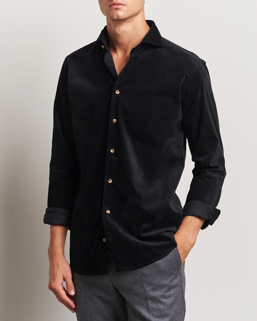 Uomini | Casual | Eton | Slim Fit Fine Wale Corduroy Shirt Black