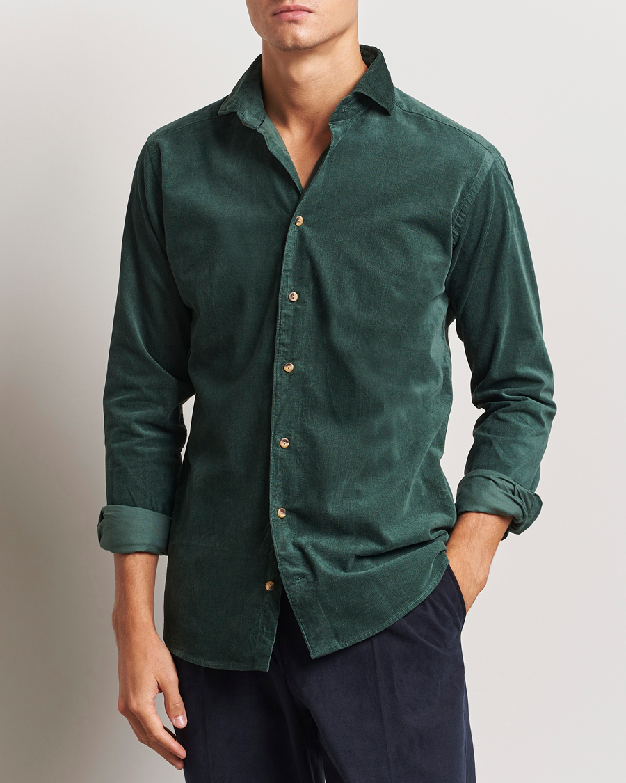 Uomini | Business & Beyond | Eton | Slim Fit Fine Wale Corduroy Shirt Dark Green