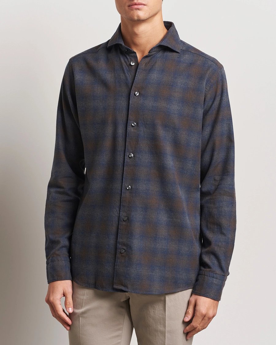 Uomini | Camicie | Eton | Slim Fit Checked Flannel Shirt Navy Blue