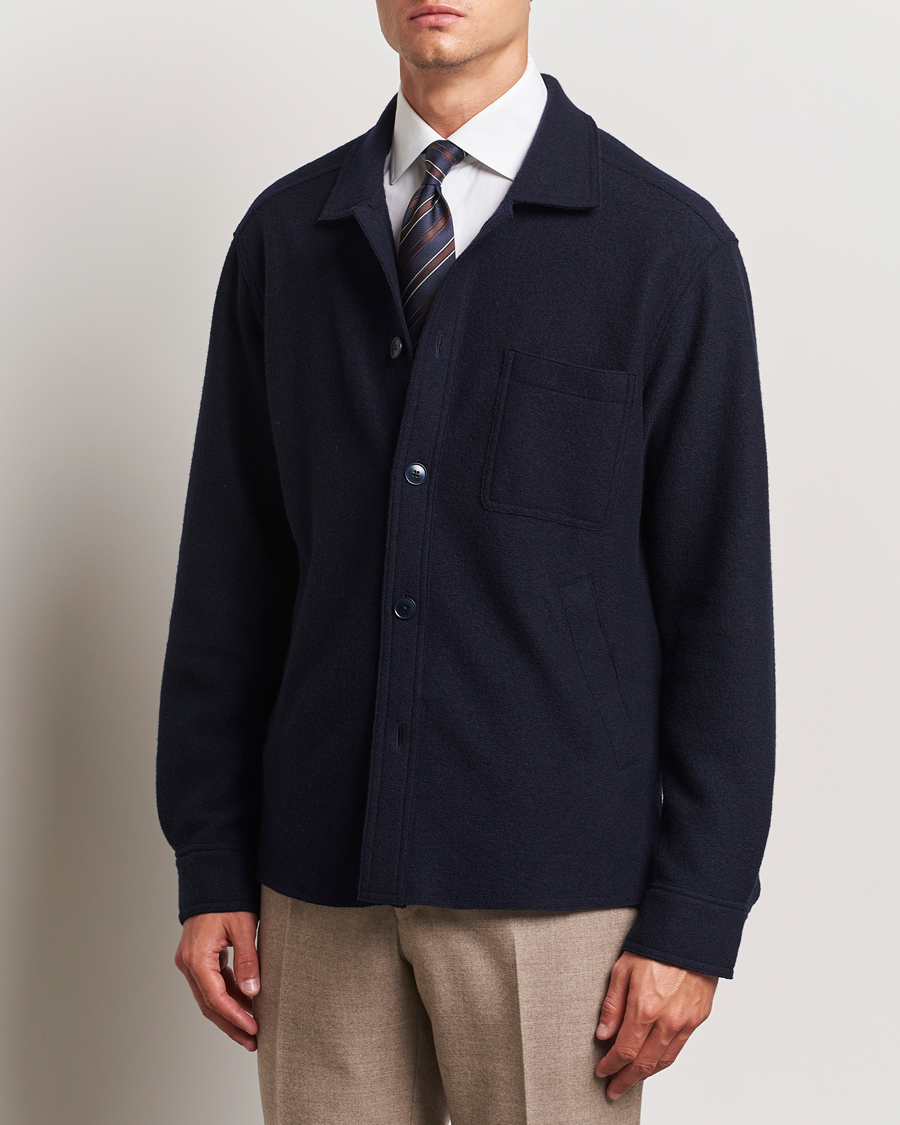 Uomini | Overshirts | Eton | Boiled Wool Overshirt Navy Blue