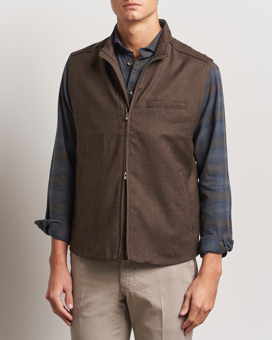 Uomini | Giacche | Eton | Wool Flannel Vest Dark Brown