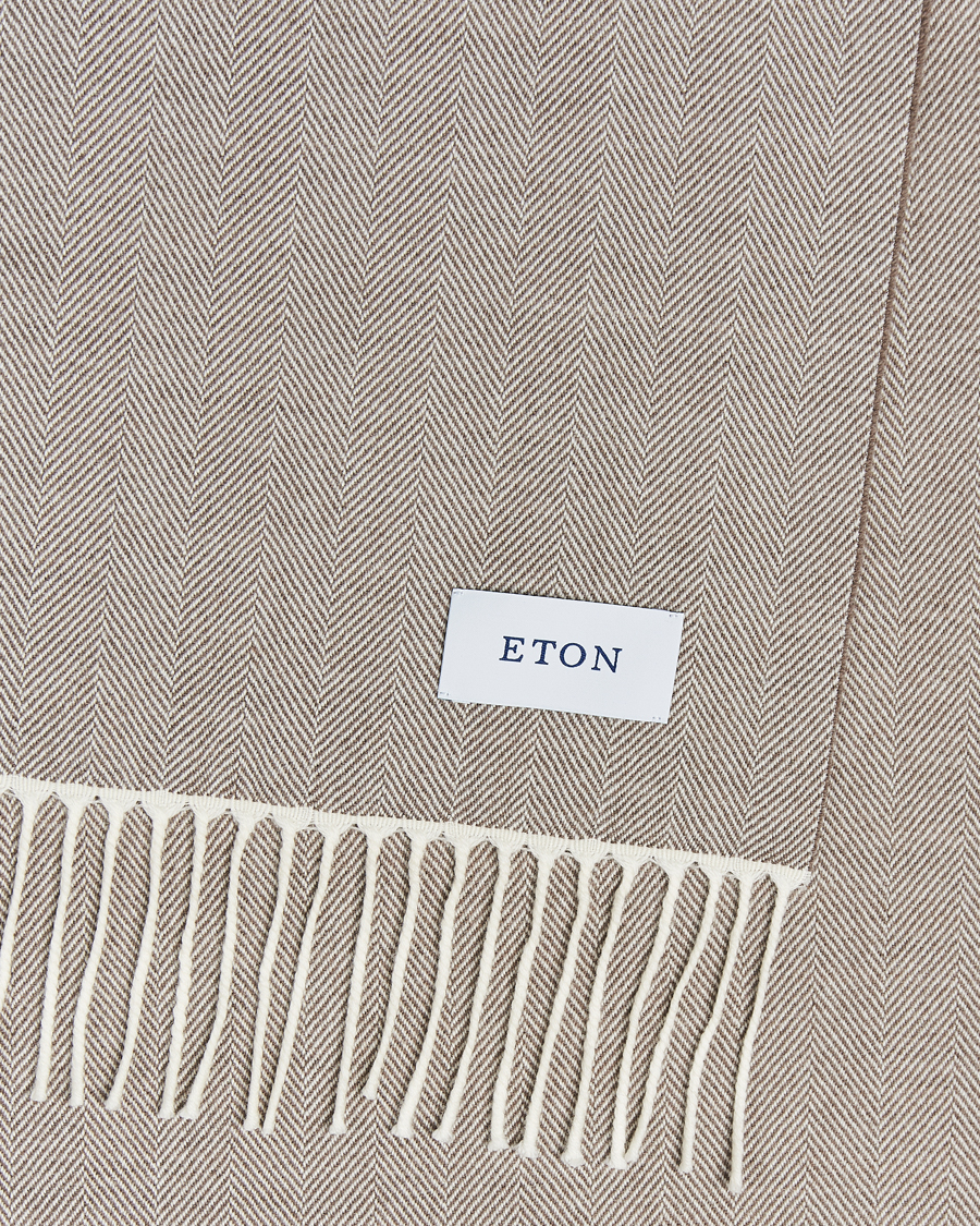 Uomini |  | Eton | Merino Wool Herringbone Scarf Beige